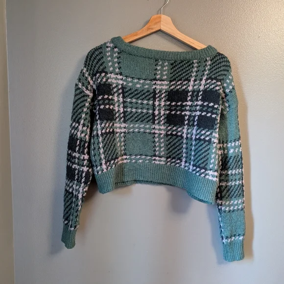 Abercrombie & Fitch Green Plaid Pullover Cropped Sweater Size XS - Picture 3 of 6
